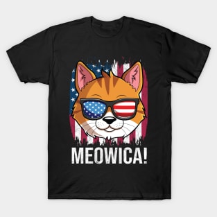 Meowica Orange Cat American Flag Sunglasses 4th of July T-Shirt